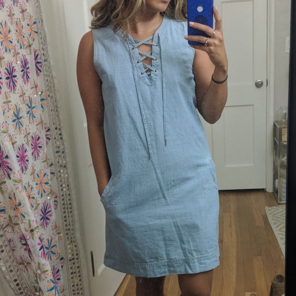 Madewell denim chambray lace up dress